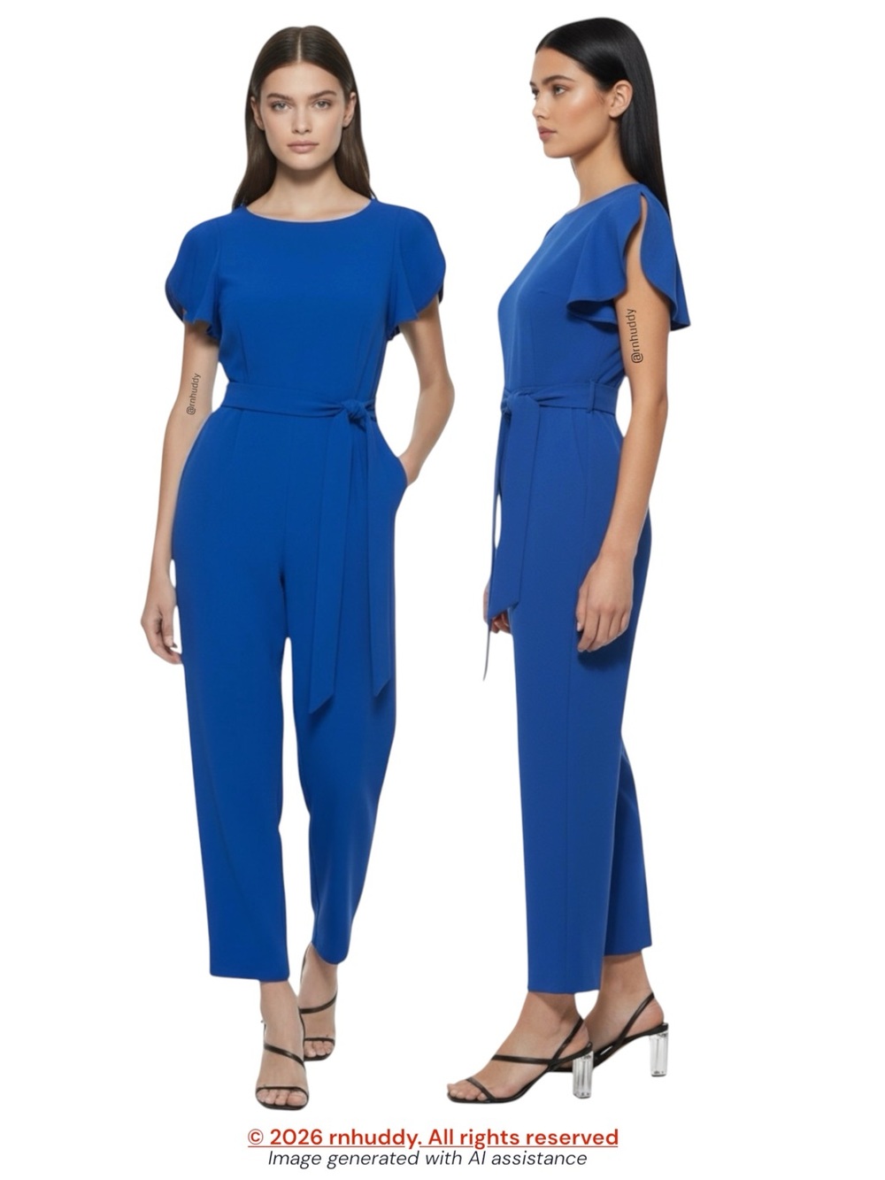 Calvin Klein size 4 blue split tulip sleeve cropped jumpsuit